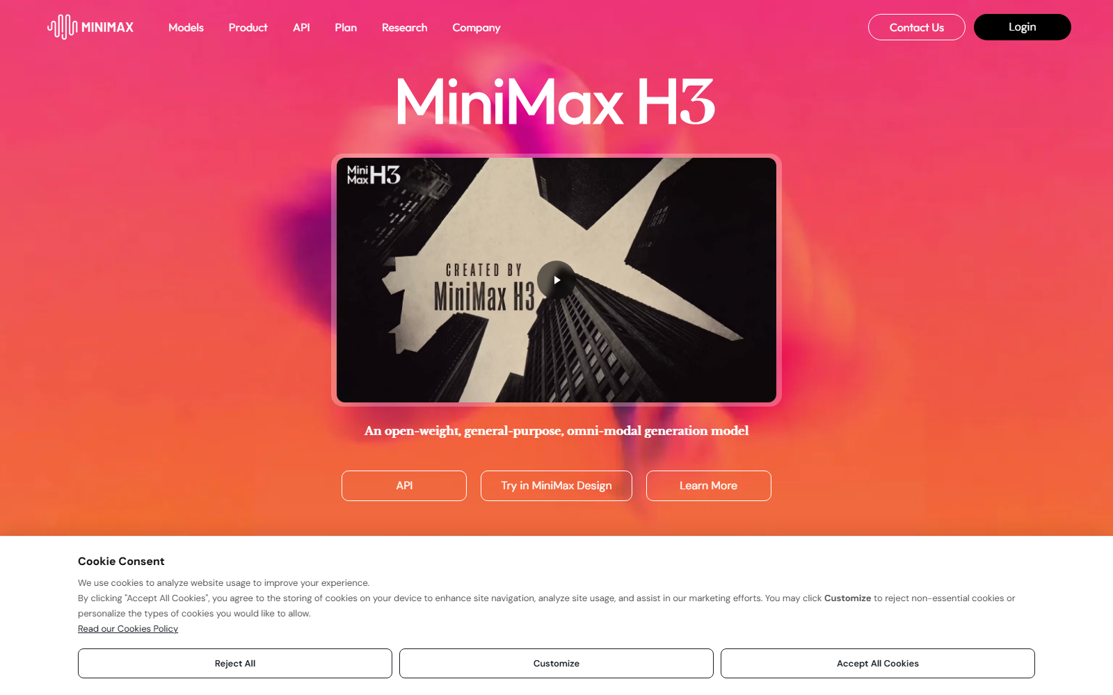 MiniMax 官网的模型展示页面