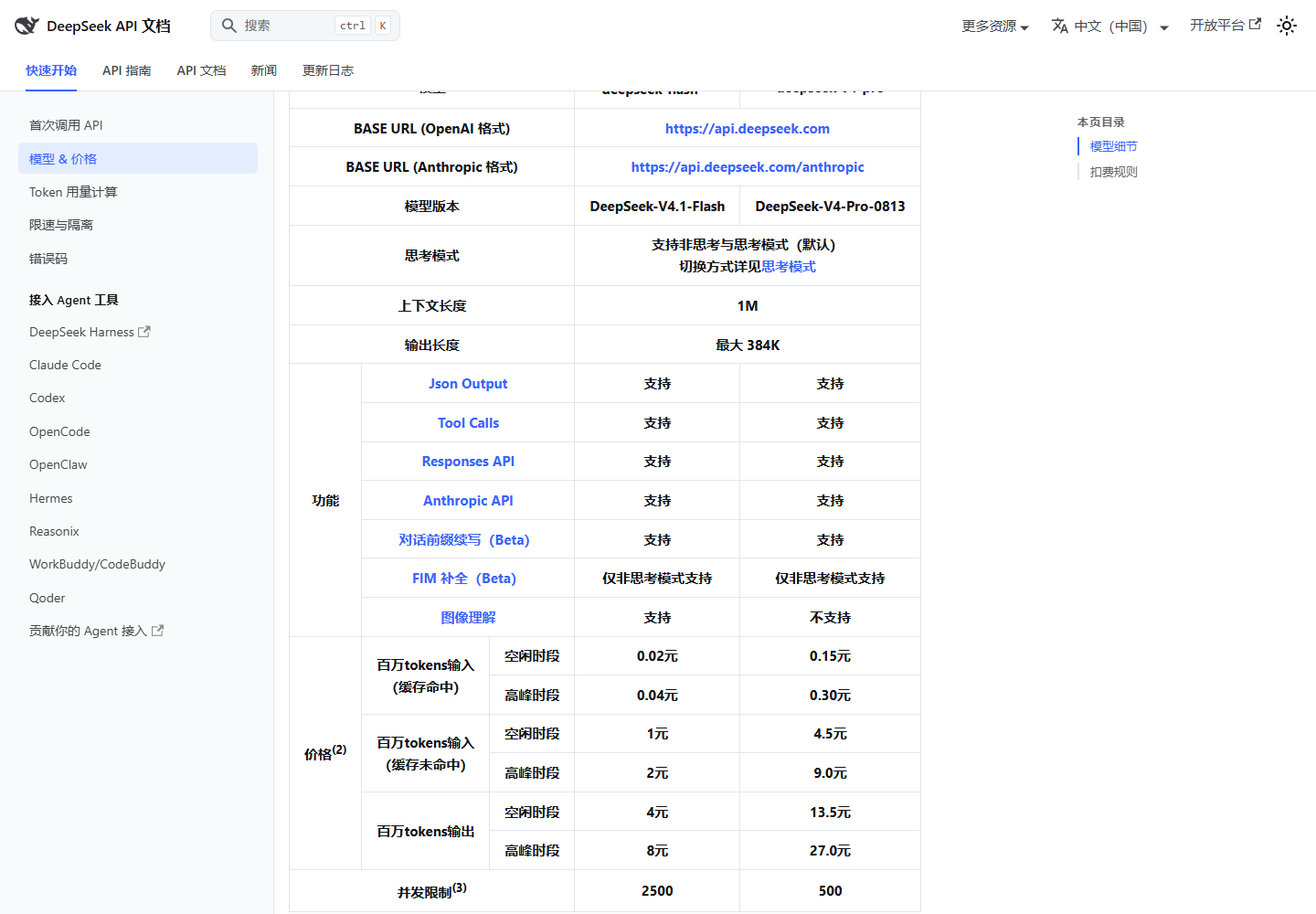 DeepSeek 官方价格页里 deepseek-flash 的完整定价表