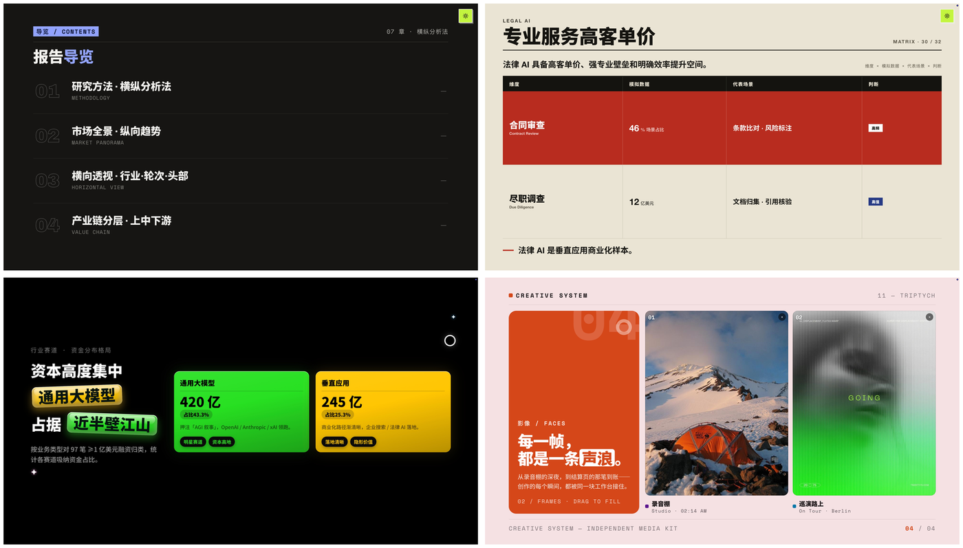 dashi-ppt-skill 常用版式:目录页表格页与数字海报页