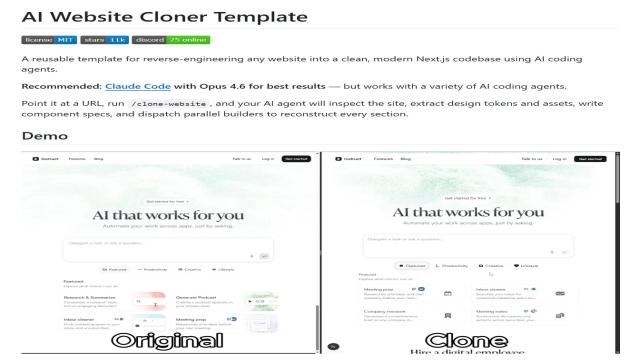 AI 网站克隆模板：一条命令复刻任意前端架构